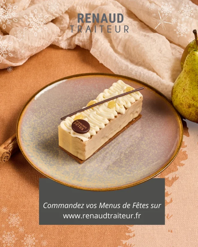 Un dessert de fêtes, sublimé par les poires de la Maison Leroy @maisonleroyoize
✨Financier cannelle, confit et dés de poire, ganache vanille

Disponible en format individuel, ou en bûche 6-8 personnes.

Commandez sur www.renaudtraiteur.fr (lien en bio)

@les_traiteurs_de_france 
#renaudtraiteur #menusdefêtes #menudenoel #menureveillon #traiteursarthe #noël #nouvelan #poire #cannelle